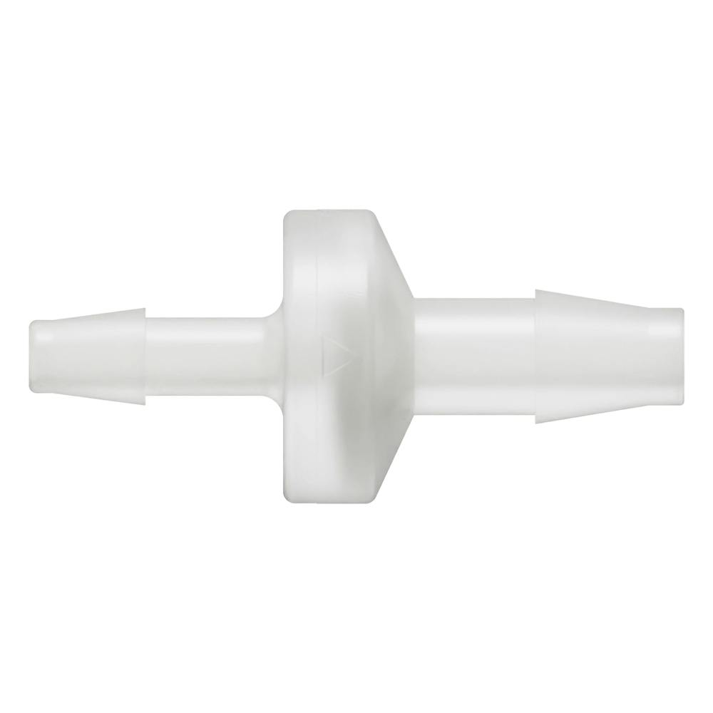 3/16" Hose Barb x 1/4" Hose Barb Natural Kynar® Enlarging Check Valve with Viton™ Diaphragm