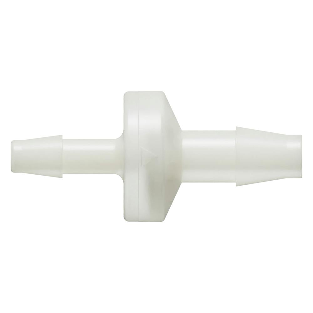 3/16" Hose Barb x 1/4" Hose Barb Natural Nylon Enlarging Check Valve with Neoprene Diaphragm