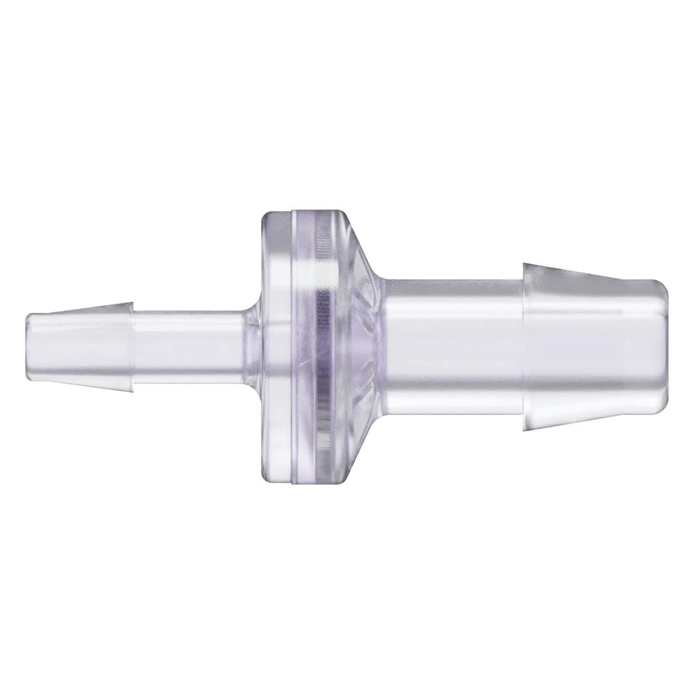 3/16" Hose Barb x 3/8" Hose Barb Gamma Stable Natural Polycarbonate Enlarging Check Valve with Silicone Diaphragm