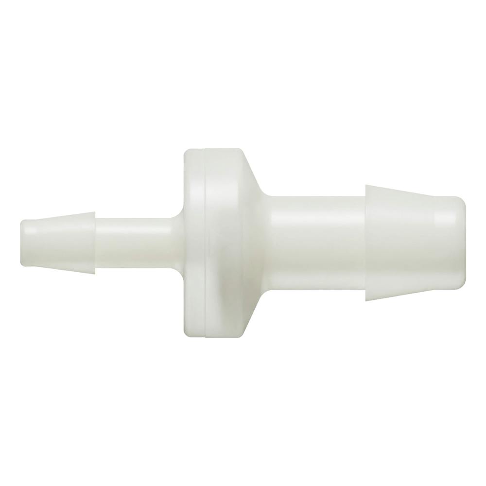 3/16" Hose Barb x 3/8" Hose Barb Natural Nylon Enlarging Check Valve with Silicone Diaphragm