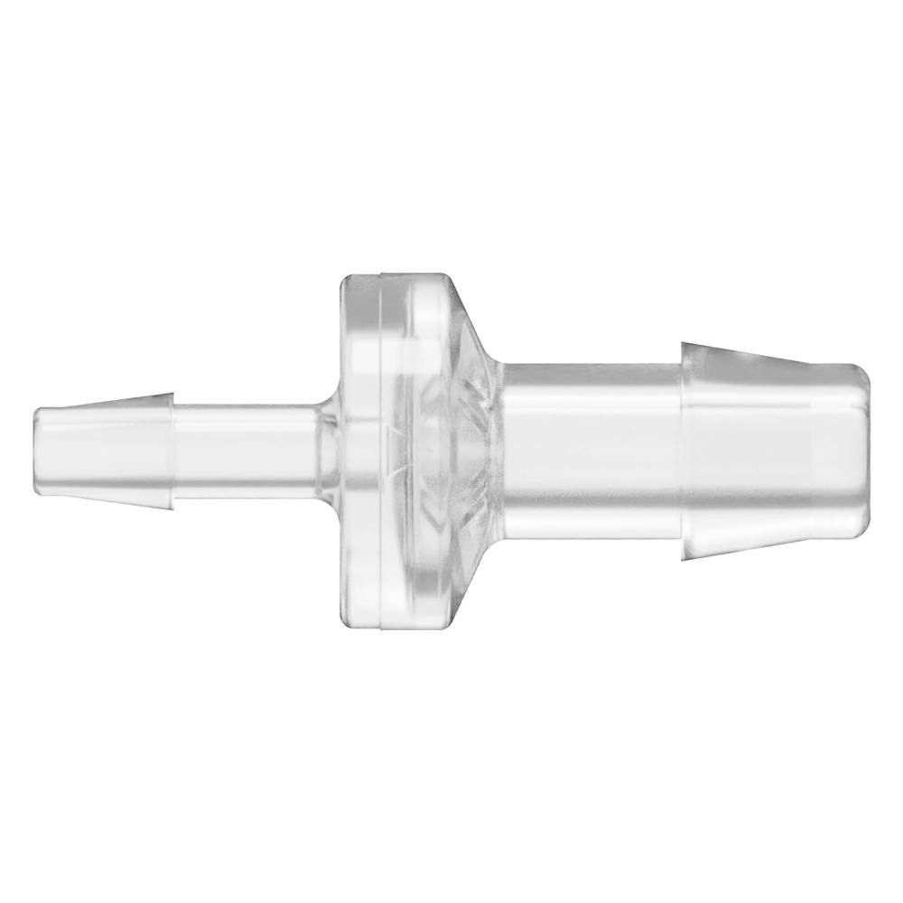 3/16" Hose Barb x 3/8" Hose Barb Natural Polycarbonate Enlarging Check Valve with Silicone Diaphragm
