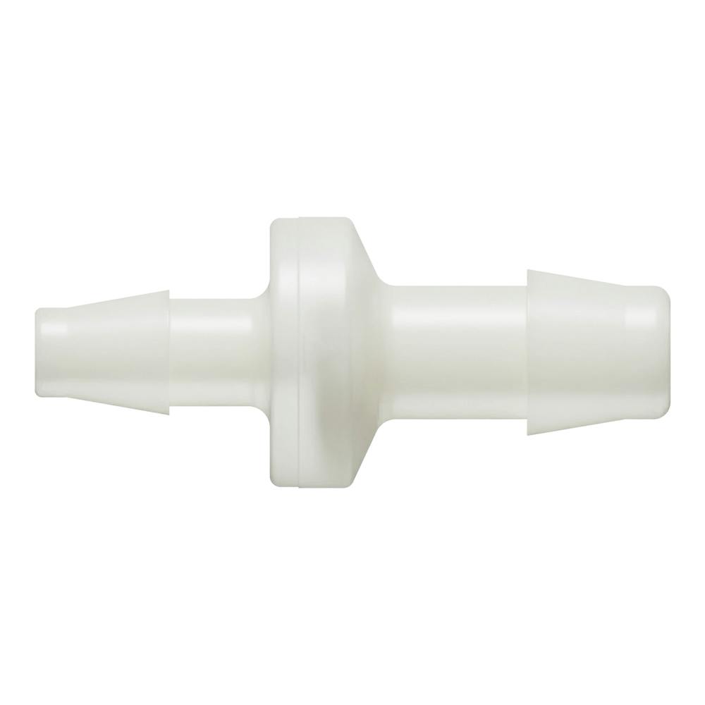 1/4" Hose Barb x 3/8" Hose Barb Natural Nylon Enlarging Check Valve with Neoprene Diaphragm