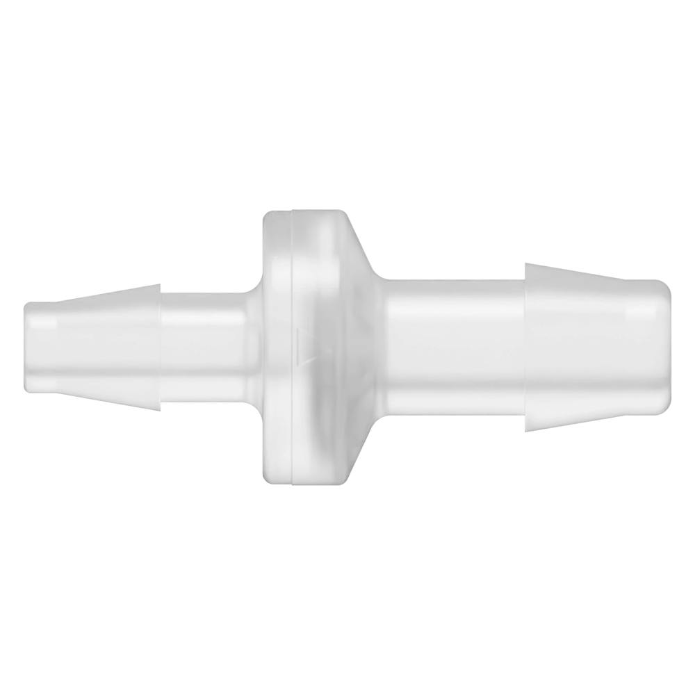 1/4" Hose Barb x 3/8" Hose Barb Natural Polypropylene Enlarging Check Valve with Viton™ Diaphragm