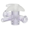 Female Luer x Slip Male Luer x Female Luer Gamma Stable Natural Polycarbonate Four-Way Luer Stopcock