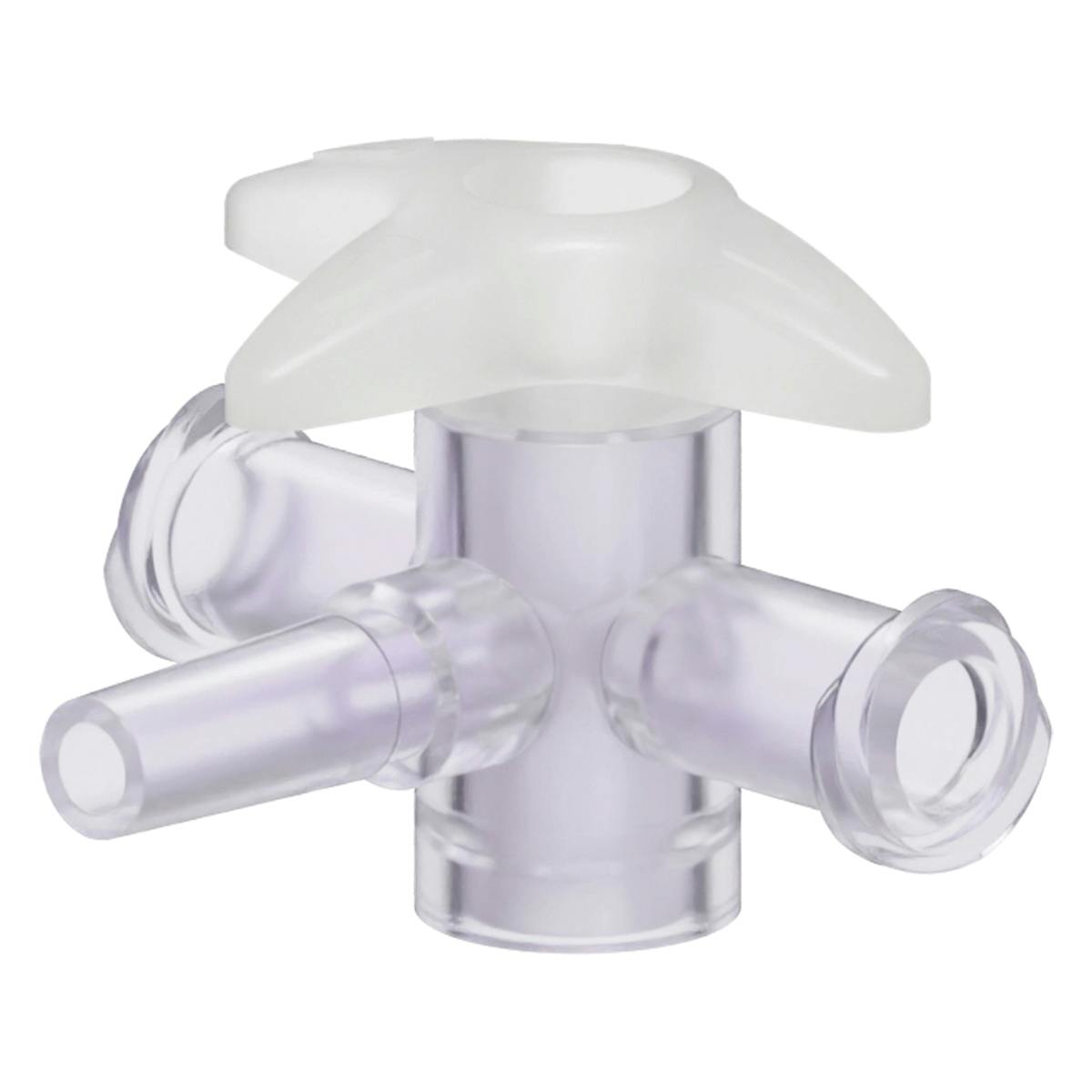 Female Luer x Slip Male Luer x Female Luer Gamma Stable Natural Polycarbonate Four-Way Luer Stopcock