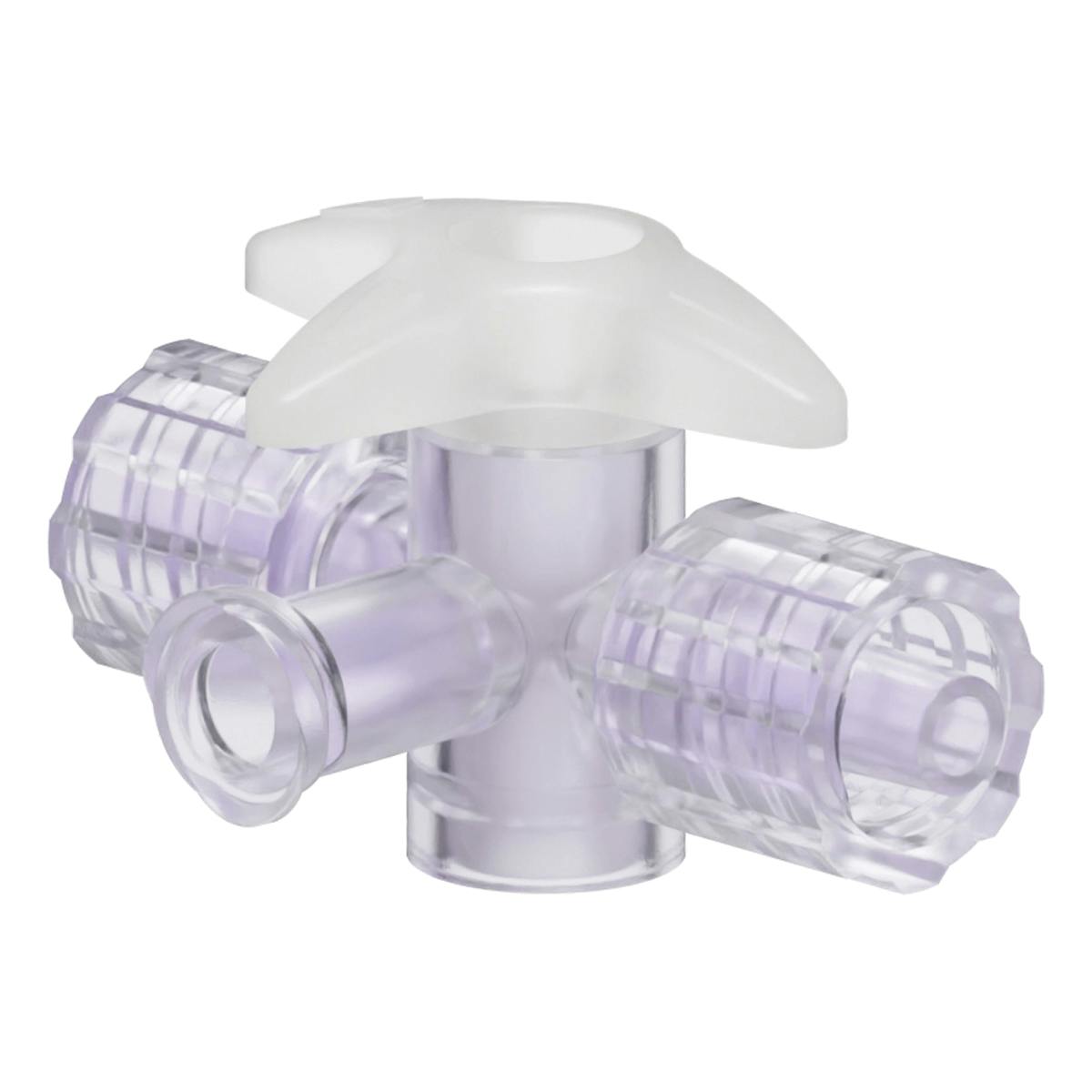 Locking Male Luer x Female Luer x Locking Male Luer Gamma Stable Natural Polycarbonate Four-Way Luer Stopcock