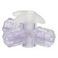 Locking Male Luer x Locking Male Luer x Locking Male Luer Gamma Stable Natural Polycarbonate Four-Way Luer Stopcock