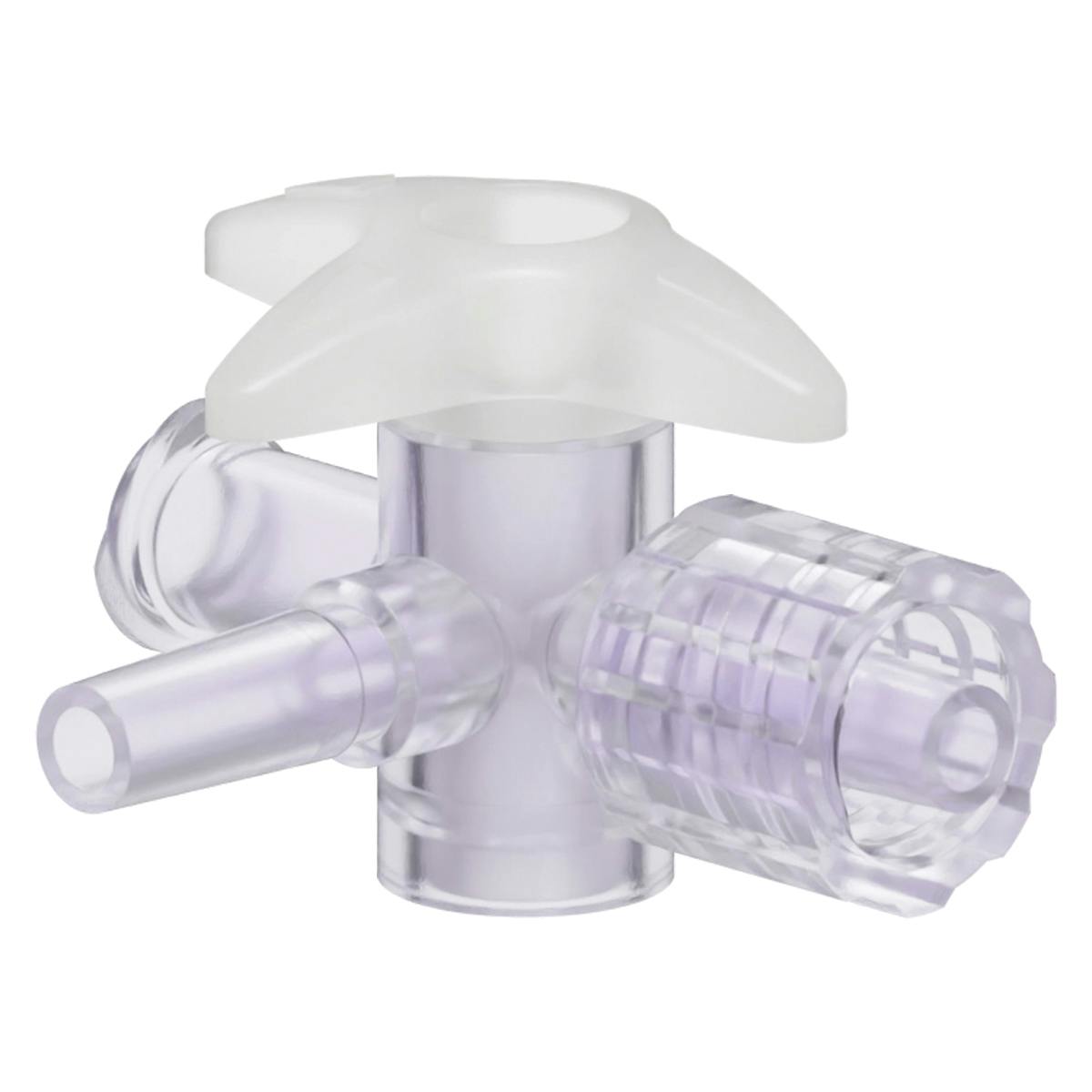 Locking Male Luer x Slip Male Luer x Female Luer Gamma Stable Natural Polycarbonate Four-Way Luer Stopcock