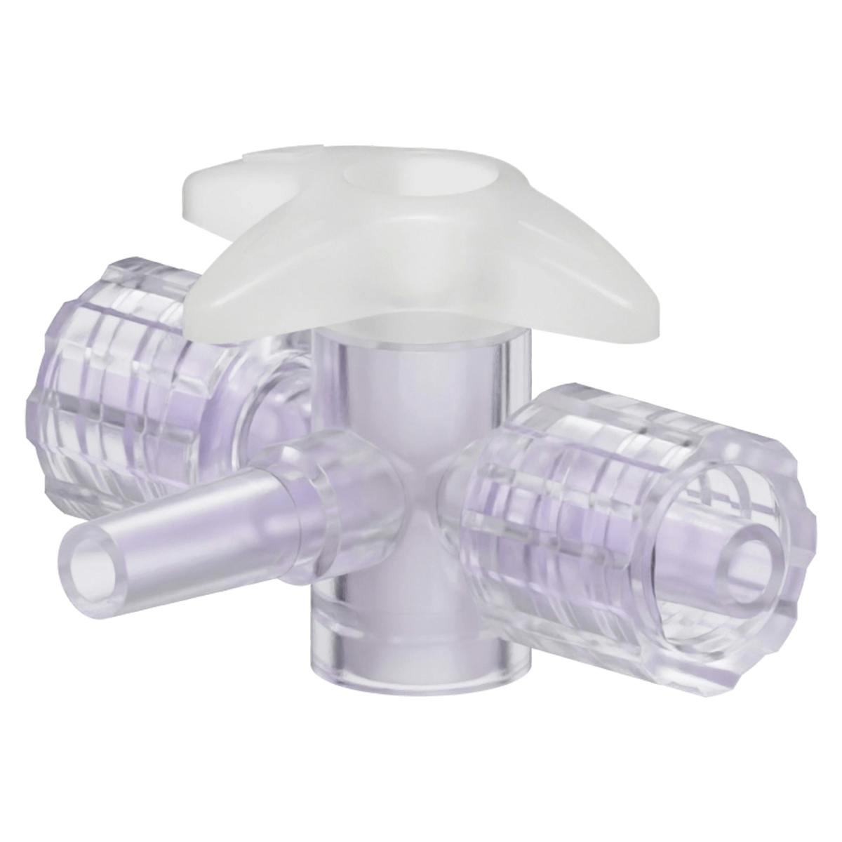 Locking Male Luer x Slip Male Luer x Locking Male Luer Gamma Stable Natural Polycarbonate Four-Way Luer Stopcock