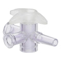 Slip Male Luer x Female Luer x Female Luer Gamma Stable Natural Polycarbonate Four-Way Luer Stopcock