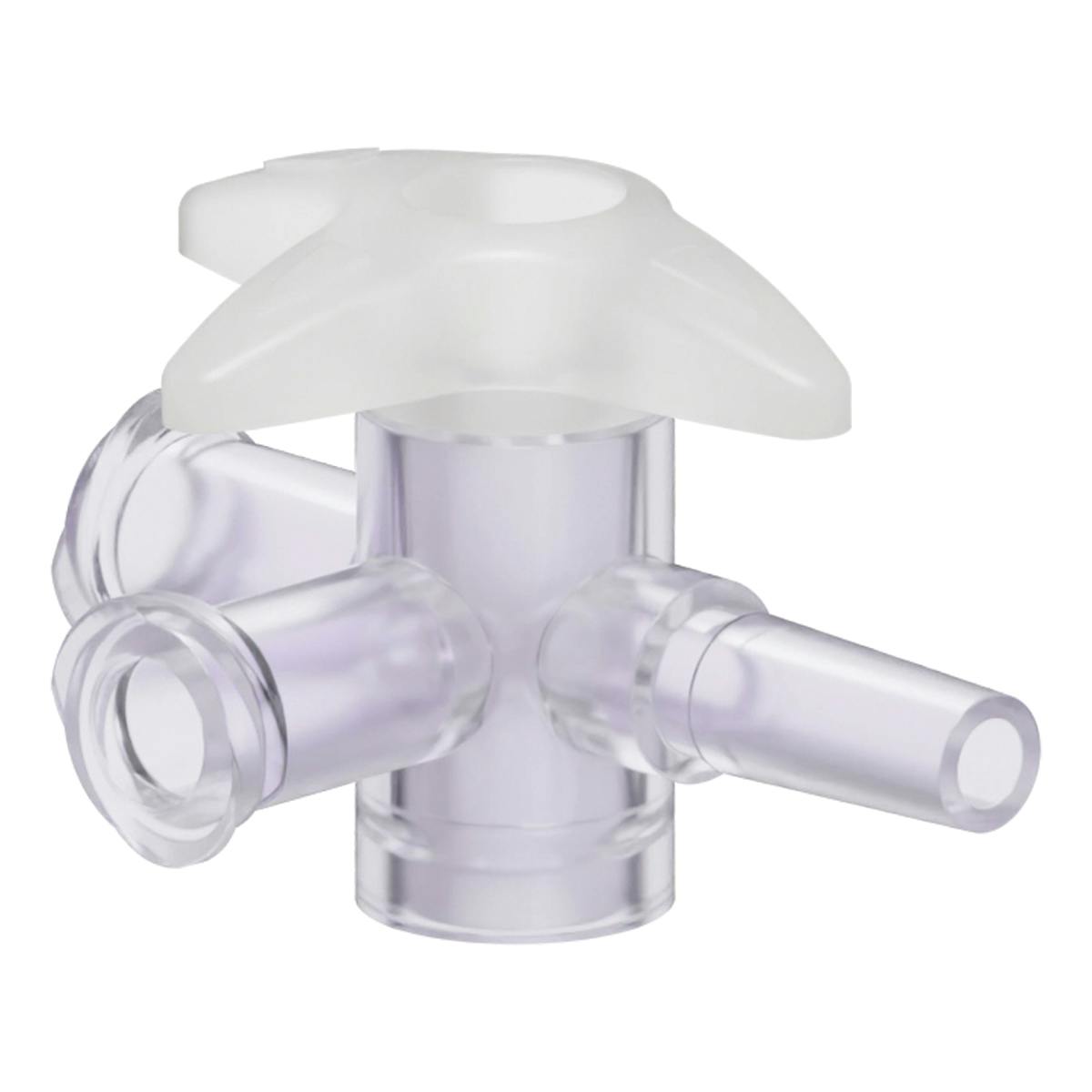 Slip Male Luer x Female Luer x Female Luer Gamma Stable Natural Polycarbonate Four-Way Luer Stopcock