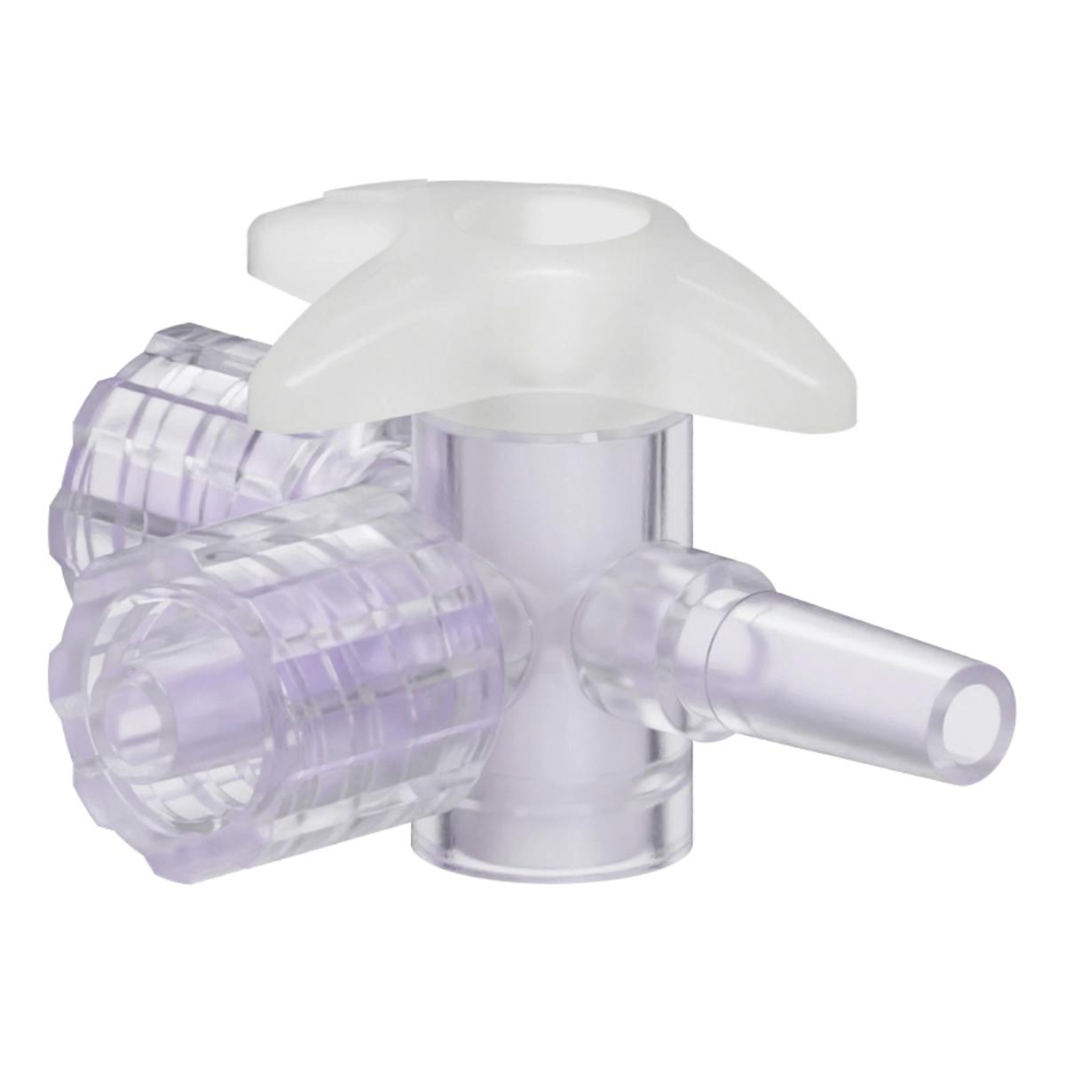 Slip Male Luer x Locking Male Luer x Locking Male Luer Gamma Stable Natural Polycarbonate Four-Way Luer Stopcock