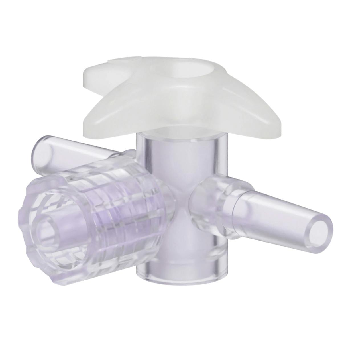 Slip Male Luer x Locking Male Luer x Slip Male Luer Gamma Stable Natural Polycarbonate Four-Way Luer Stopcock