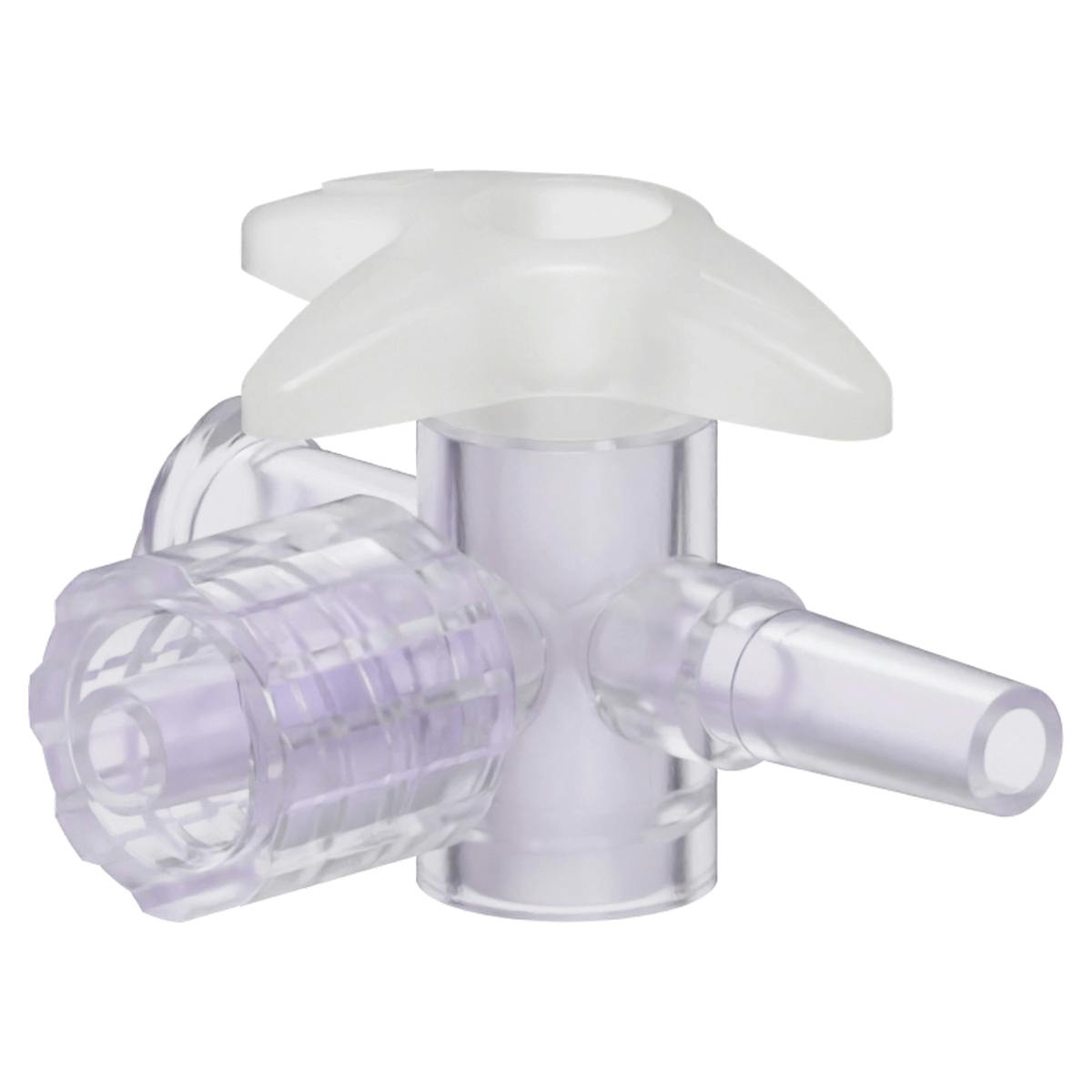 Slip Male Luer x Locking Male Luer x Female Luer Gamma Stable Natural Polycarbonate Four-Way Luer Stopcock