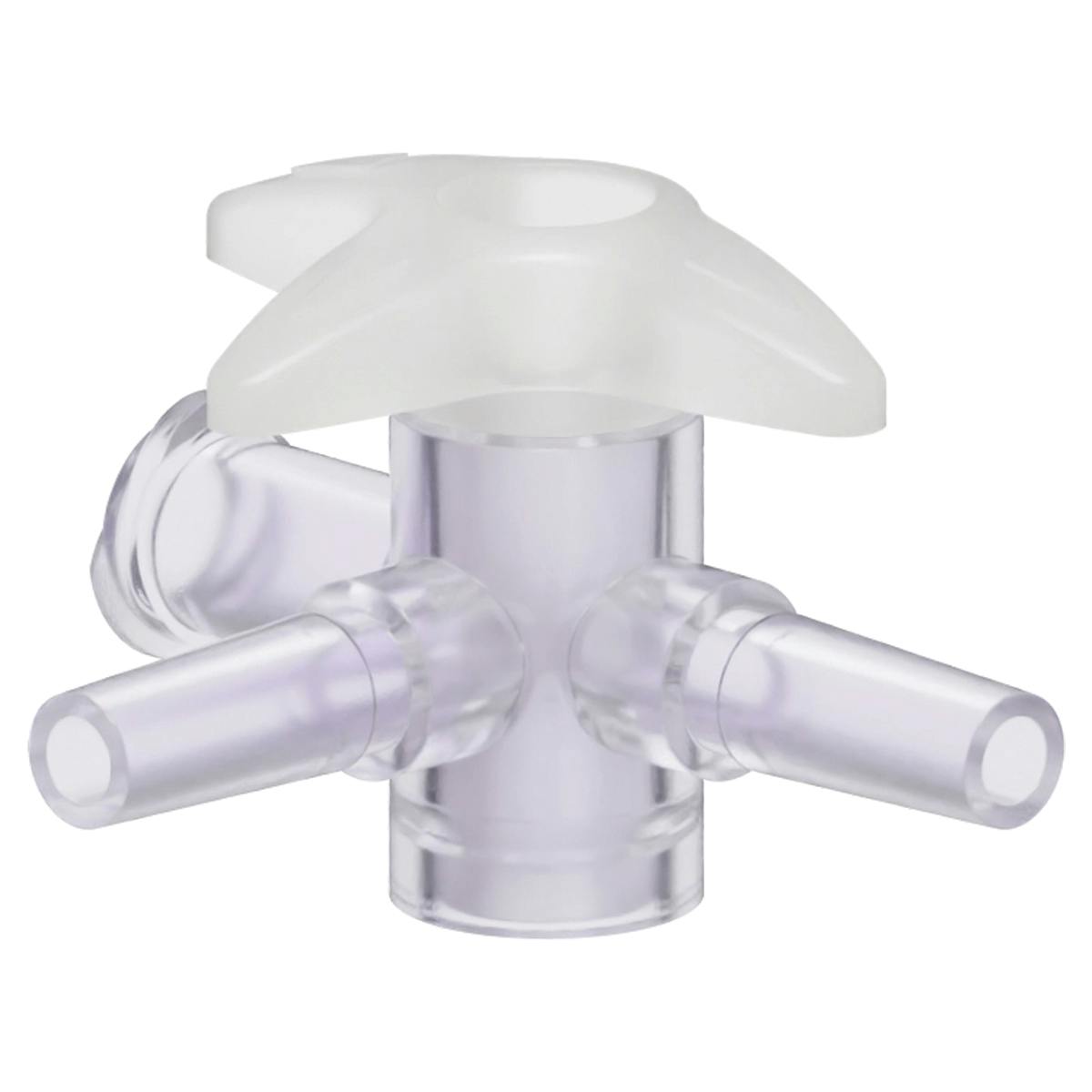Slip Male Luer x Slip Male Luer x Female Luer Gamma Stable Natural Polycarbonate Four-Way Luer Stopcock