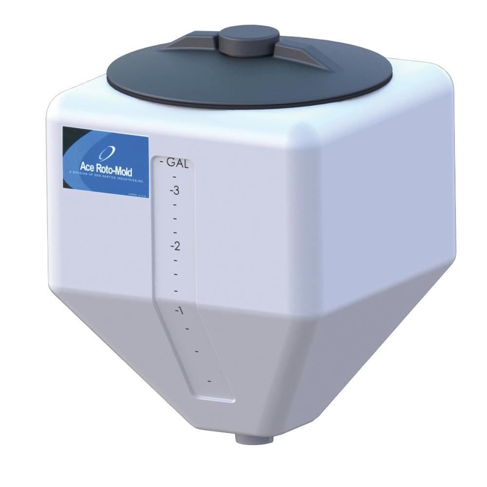 4 Gallon Natural HDPE Square Rinse Tank with 8" Lid & 1-1/4" Spinweld Fitting - 11" L x 11" W x 14" Hgt.