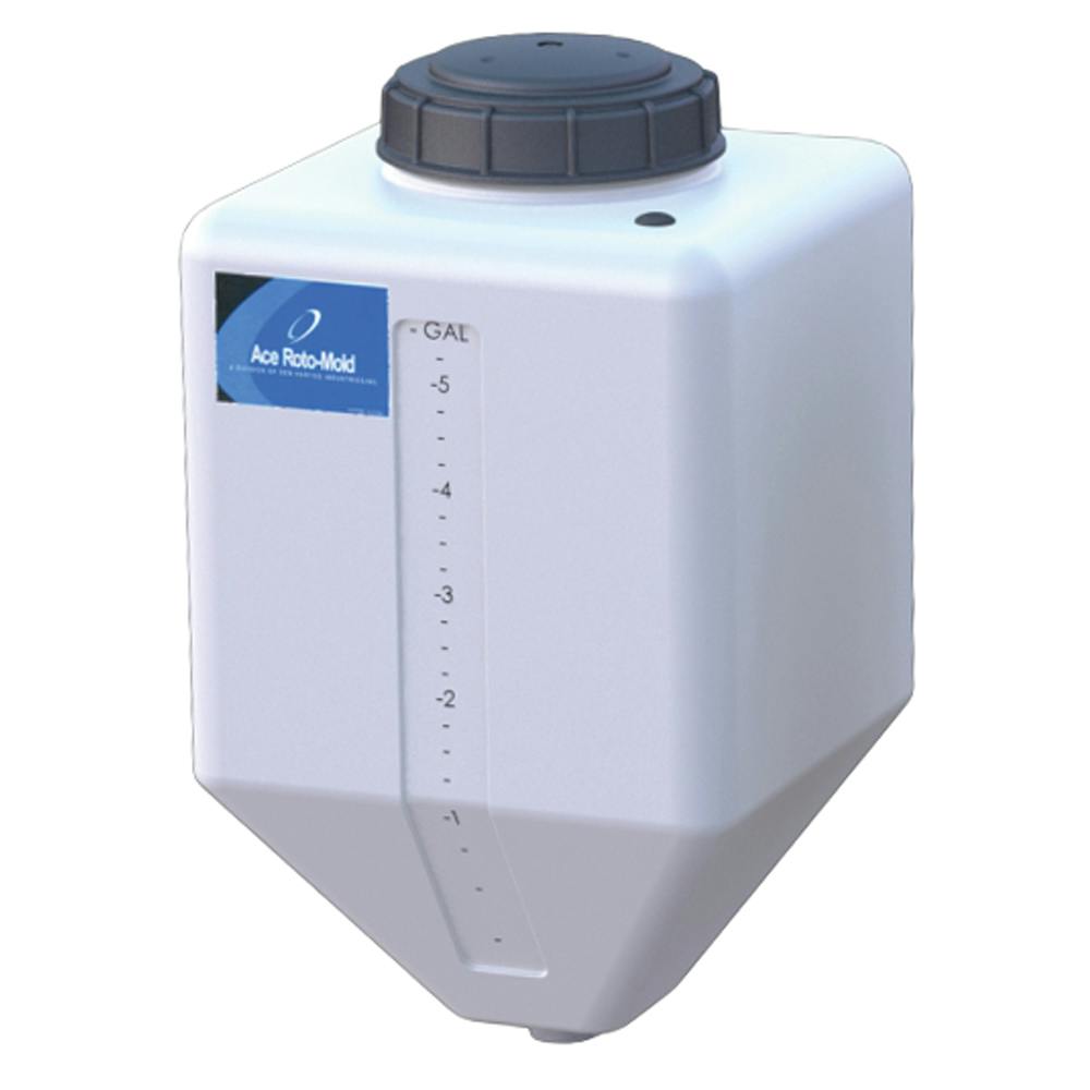 5 Gallon Natural HDPE Square Rinse Tank with 5" Lid & 1-1/4" Spinweld Fitting - 11" L x 11" W x 20" Hgt.