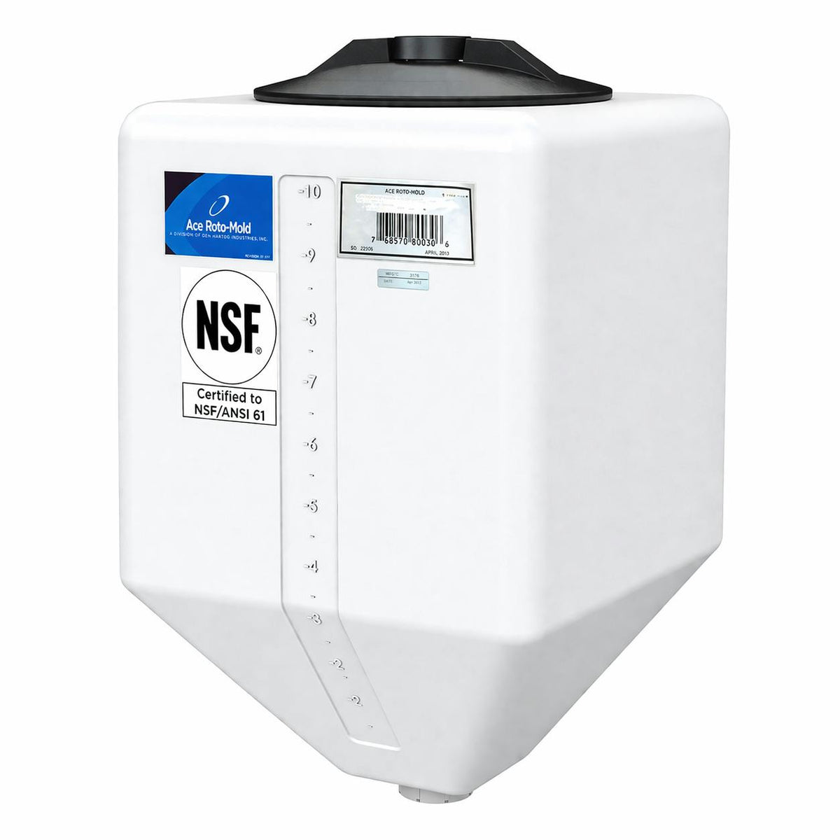 10 Gallon Natural LLDPE Square Rinse Tank with 8" Lid & 1-1/4" Spinweld Fitting - 13" L x 13" W x 21" Hgt.