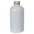 8 oz. White PET Squat Boston Round Bottle with 24/410 Brushed Silver Aluminum Cap with Foam Liner