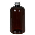 12 oz. Light Amber PET Squat Boston Round Bottle with 24/410 Brushed Silver Aluminum Cap with Foam Liner