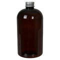 16 oz. Light Amber PET Squat Boston Round Bottle with 24/410 Brushed Silver Aluminum Cap with Foam Liner