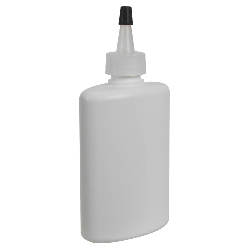 4 oz. White LDPE Oval Bottle with 24/410 Natural Yorker Dispensing Cap with Regular Black Tip