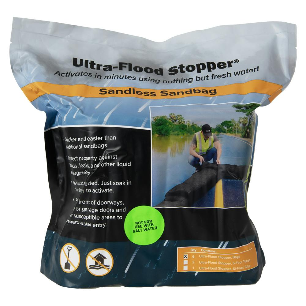 12" W x 24" L Black Ultra-Flood Stopper® Sandless Sandbags - Package of 6