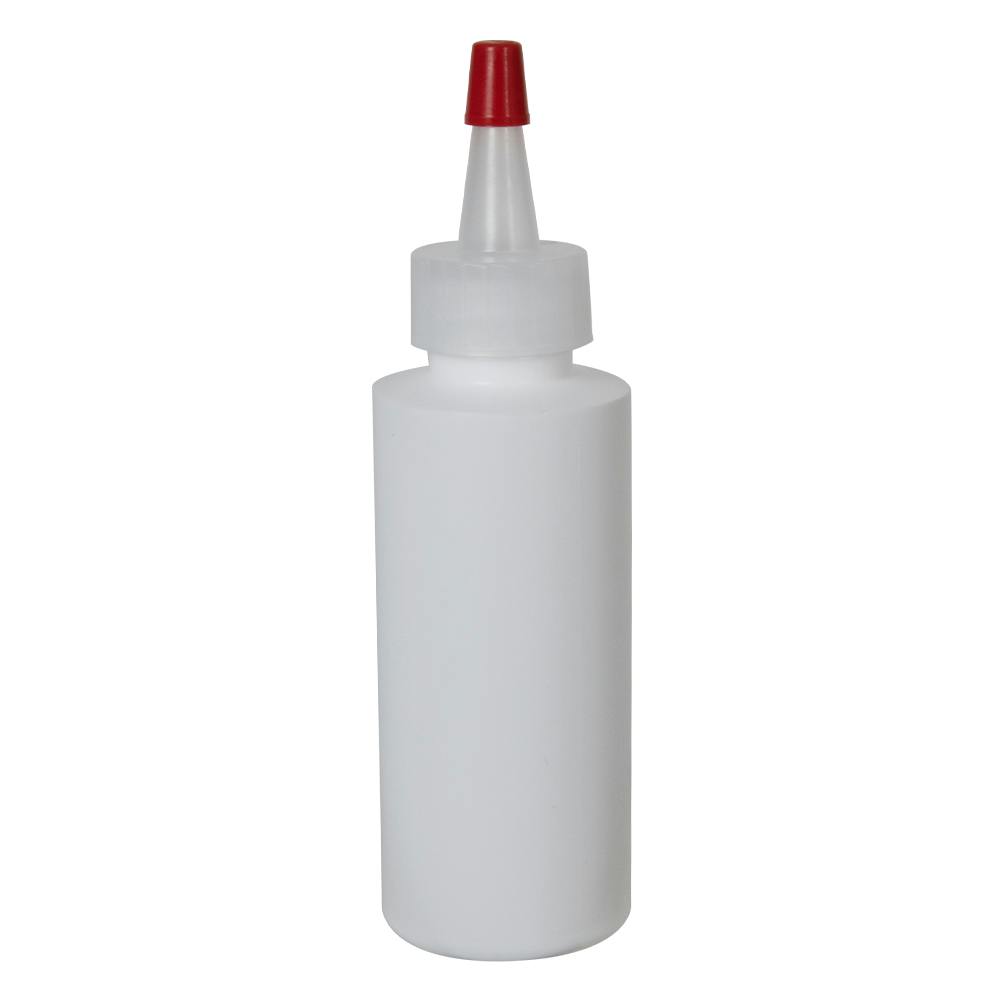 2 oz. White LDPE Cylindrical Bottle with 20/410 Natural Yorker Dispensing Cap with Regular Red Tip