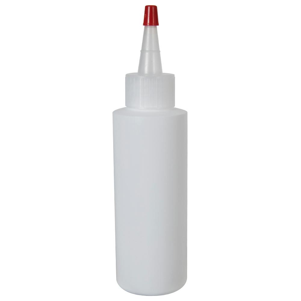 4 oz. White LDPE Cylindrical Bottle with 24/410 Natural Yorker Dispensing Cap with Regular Red Tip