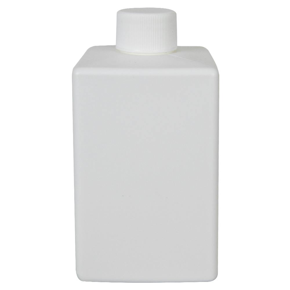 10 oz. White HDPE Square Bottle with 24/410 White Ribbed Cap with F217 Liner