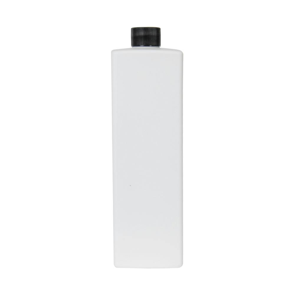32 oz. White HDPE Square Bottle with 28/410 Black Ribbed Cap with F217 Liner