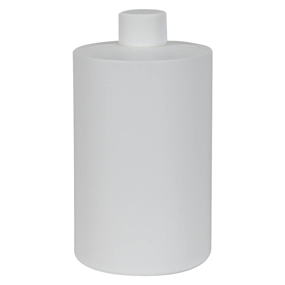 17 oz. White HDPE Squat Cylindrical Straight Bottom Bottle with 24/410 White Ribbed Cap with F217 Liner