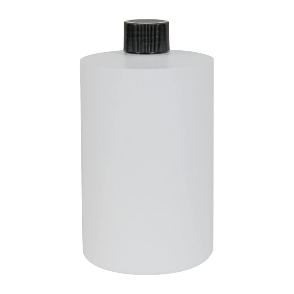 17 oz. White HDPE Squat Cylindrical Straight Bottom Bottle with 24/410 Black Ribbed Cap with F217 Liner