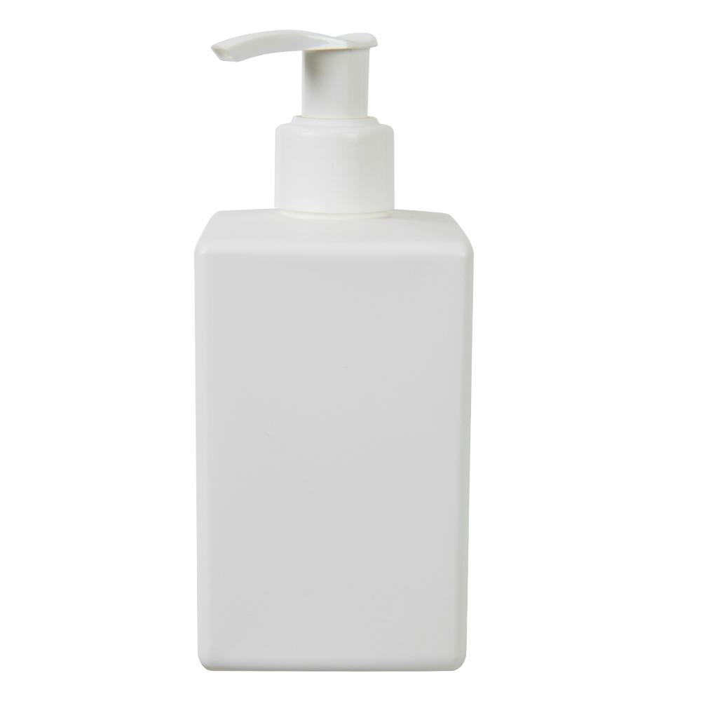 10 oz. White HDPE Square Bottle with 24/410 White Smooth Lock-Up Lotion Pump