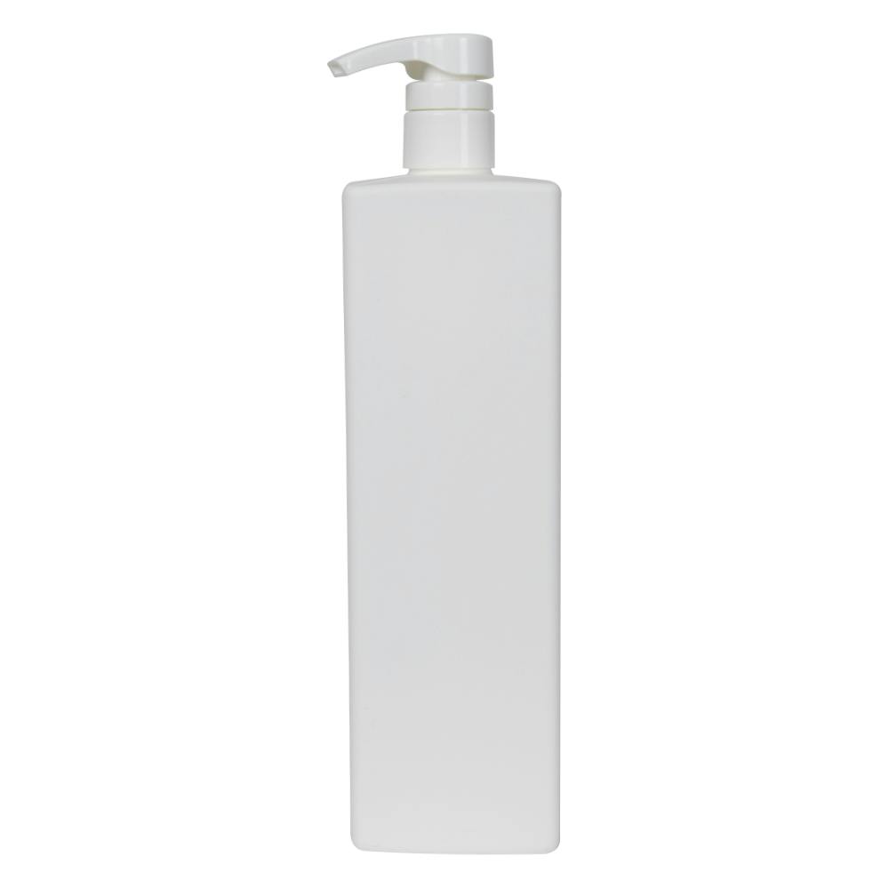 32 oz. White HDPE Square Bottle with 28/410 White Smooth Lock-Down Showerproof Pump