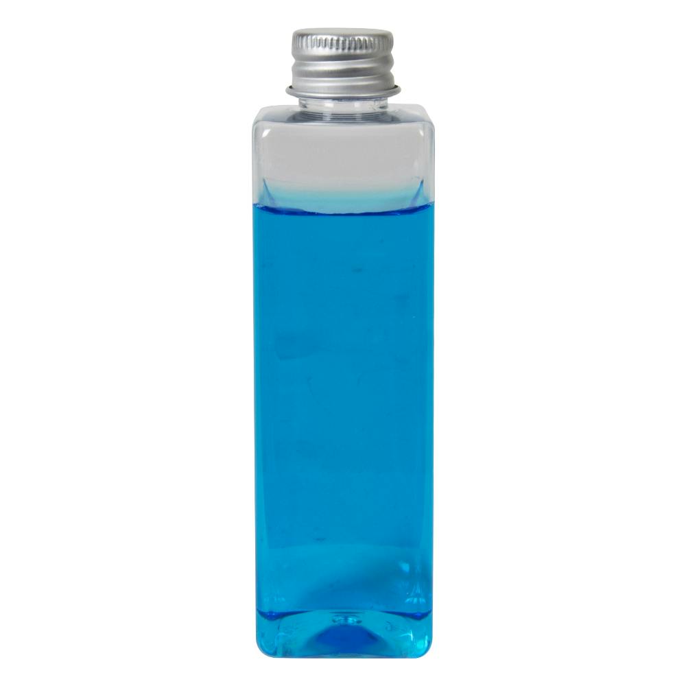 4 oz. Clear PET Square Bottle with 20/410 Brushed Silver Aluminum Cap with Foam Liner