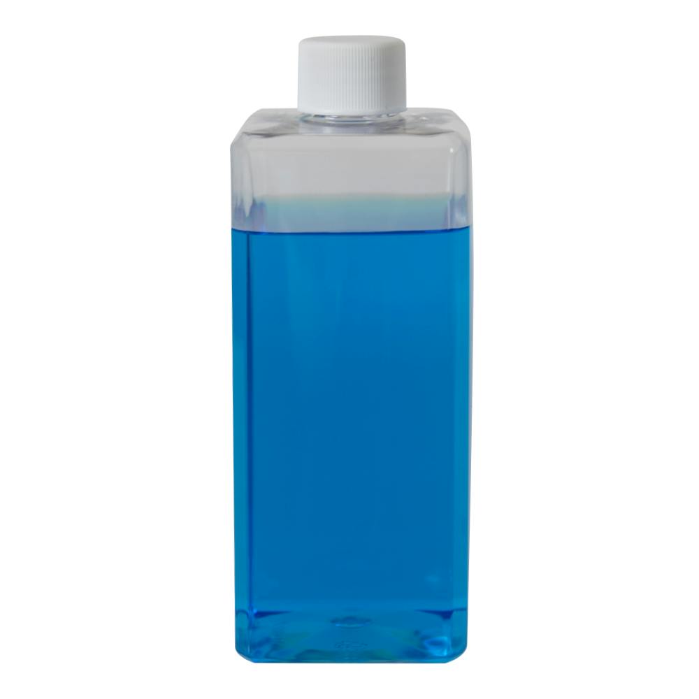 14 oz. Clear PET Square Bottle with 24/410 White Ribbed Cap with F217 Liner
