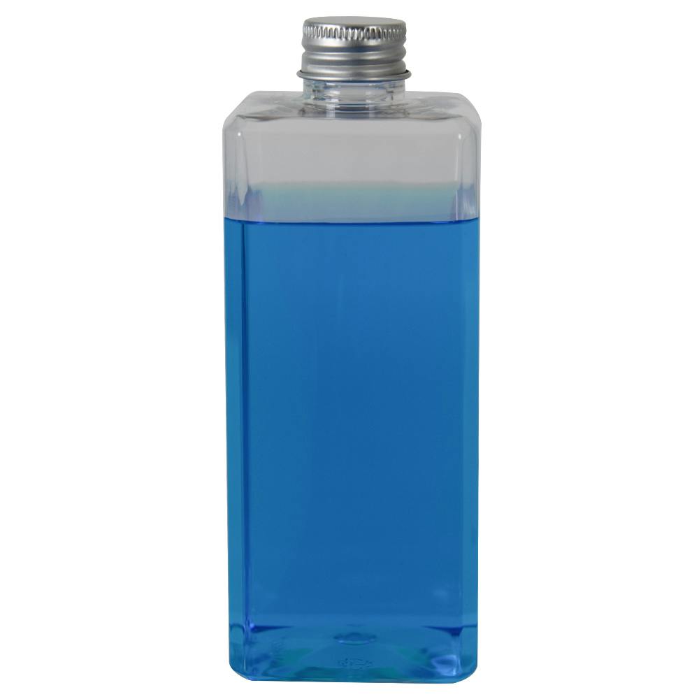 14 oz. Clear PET Square Bottle with 20/410 Brushed Silver Aluminum Cap with Foam Liner