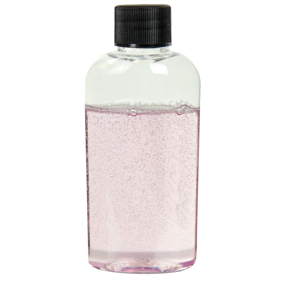 2 oz. Clear PET Cosmo High Clarity Oval Bottle with 20/410 Black Ribbed Cap with F217 Liner
