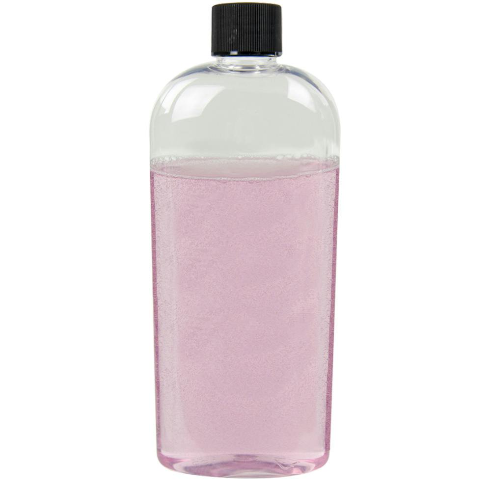 12 oz. Clear PET Cosmo High Clarity Oval Bottle with 24/410 Black Ribbed Cap with F217 Liner
