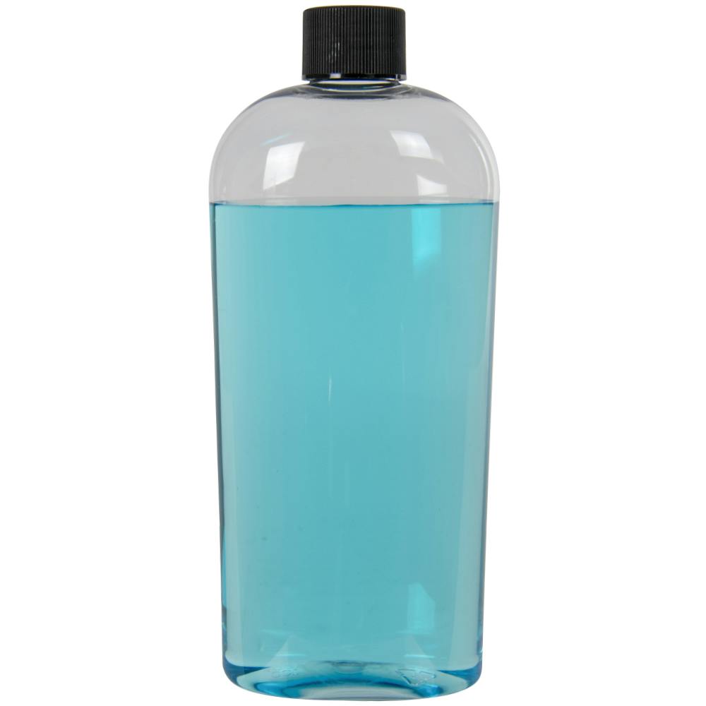 15.2 oz. Clear PET Vale High Clarity Oval Bottle with 28/410 Black Ribbed Cap with F217 Liner