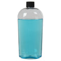16 oz. Clear PET Cosmo High Clarity Oval Bottle with 24/410 Black Ribbed Cap with F217 Liner