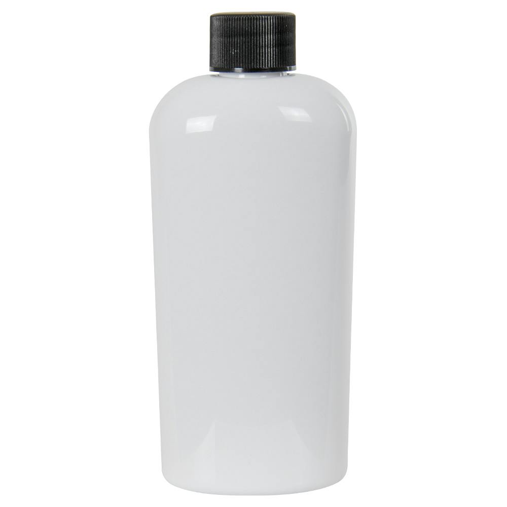 4 oz. White PET Cosmo Oval Bottle with 20/410 Black Ribbed Cap with F217 Liner