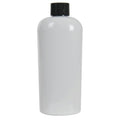 8 oz. White PET Cosmo Oval Bottle with 24/410 Black Ribbed Cap with F217 Liner