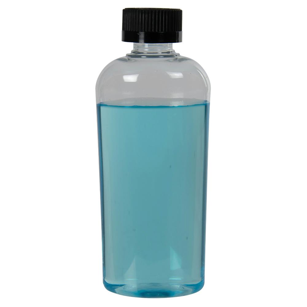 4 oz. Clear PET Cosmo High Clarity Oval Bottle with 20/400 Black Polypropylene Ribbed Child-Resistant Cap (CRC) with F217 Liner
