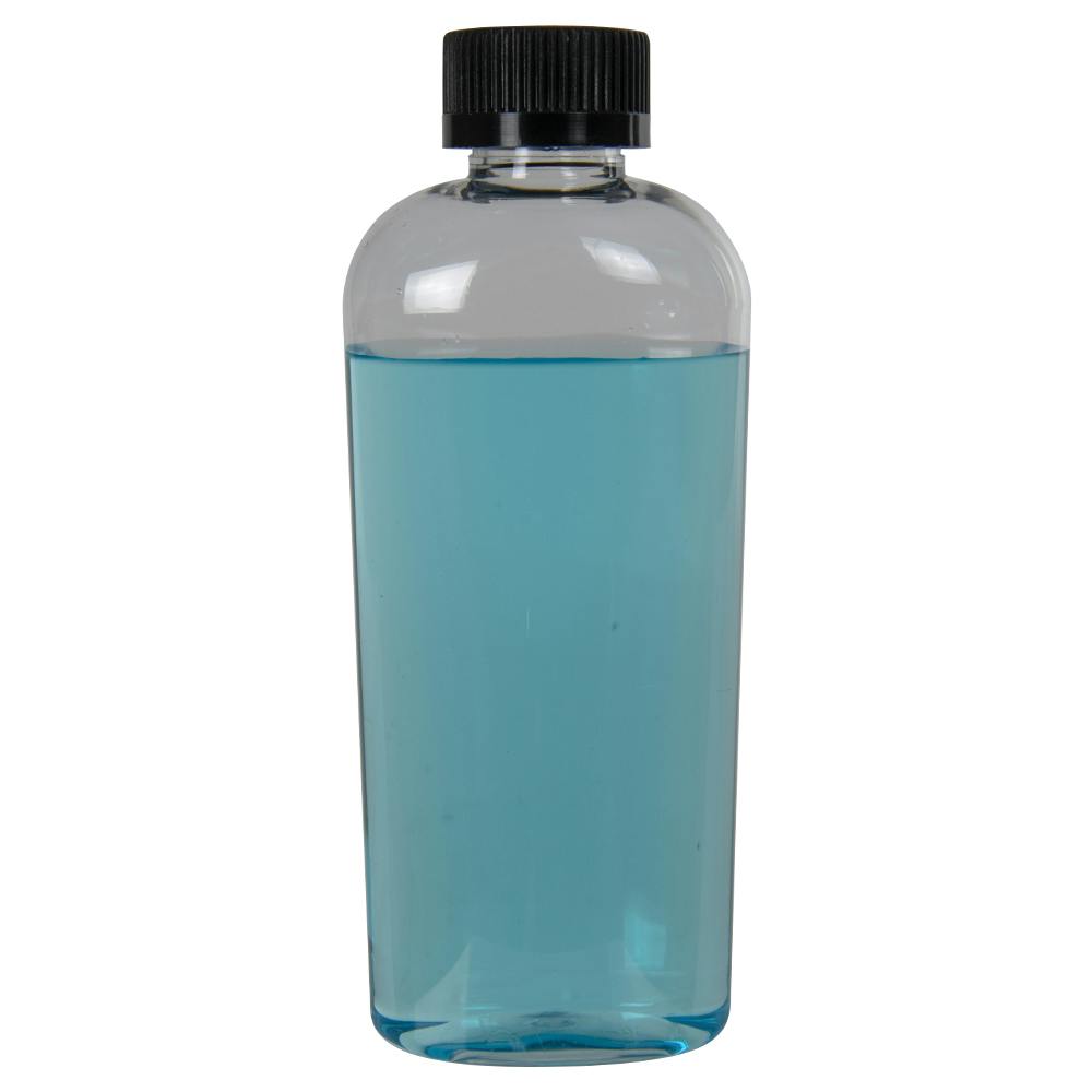 6 oz. Clear PET Cosmo High Clarity Oval Bottle with 20/400 Black Polypropylene Ribbed Child-Resistant Cap (CRC) with F217 Liner