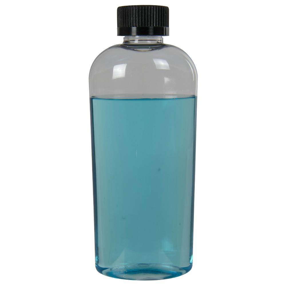 8 oz. Clear PET Cosmo High Clarity Oval Bottle with 20/400 Black Polypropylene Ribbed Child-Resistant Cap (CRC) with F217 Liner