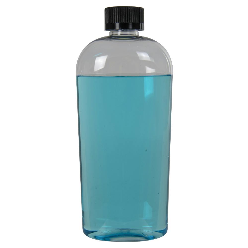 12 oz. Clear PET Cosmo High Clarity Oval Bottle with 20/400 Black Polypropylene Ribbed Child-Resistant Cap (CRC) with F217 Liner