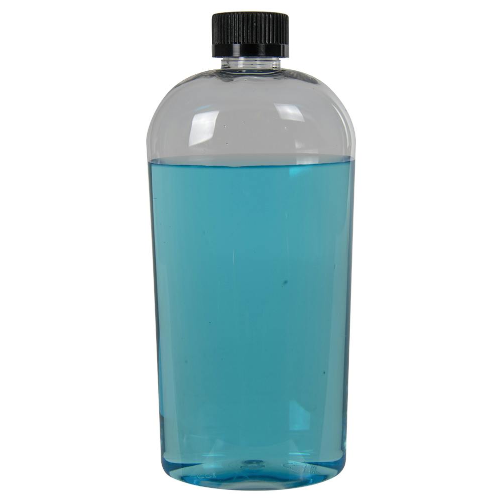 16 oz. Clear PET Cosmo High Clarity Oval Bottle with 24/400 Black Polypropylene Ribbed Child-Resistant Cap (CRC) with F217 Liner