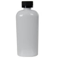 4 oz. White PET Cosmo Oval Bottle with 20/400 Black Polypropylene Ribbed Child-Resistant Cap (CRC) with F217 Liner